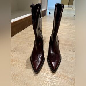 Zara Leather Cowboy Ankle Boots